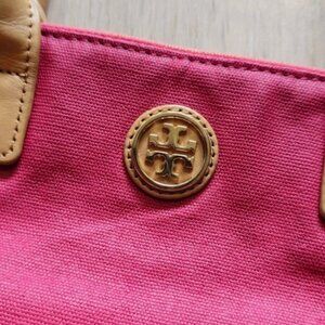 NEW Tory Burch JAYDEN Dipped Canvas Leather Tote Medium Bag Red Auburn Carmine